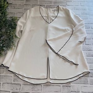 Derek Lam White Piping Bell Sleeve Blouse